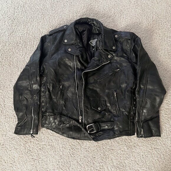 Vintage Y2k Buffalo Leather Black Grunge Motorcycle Jacket